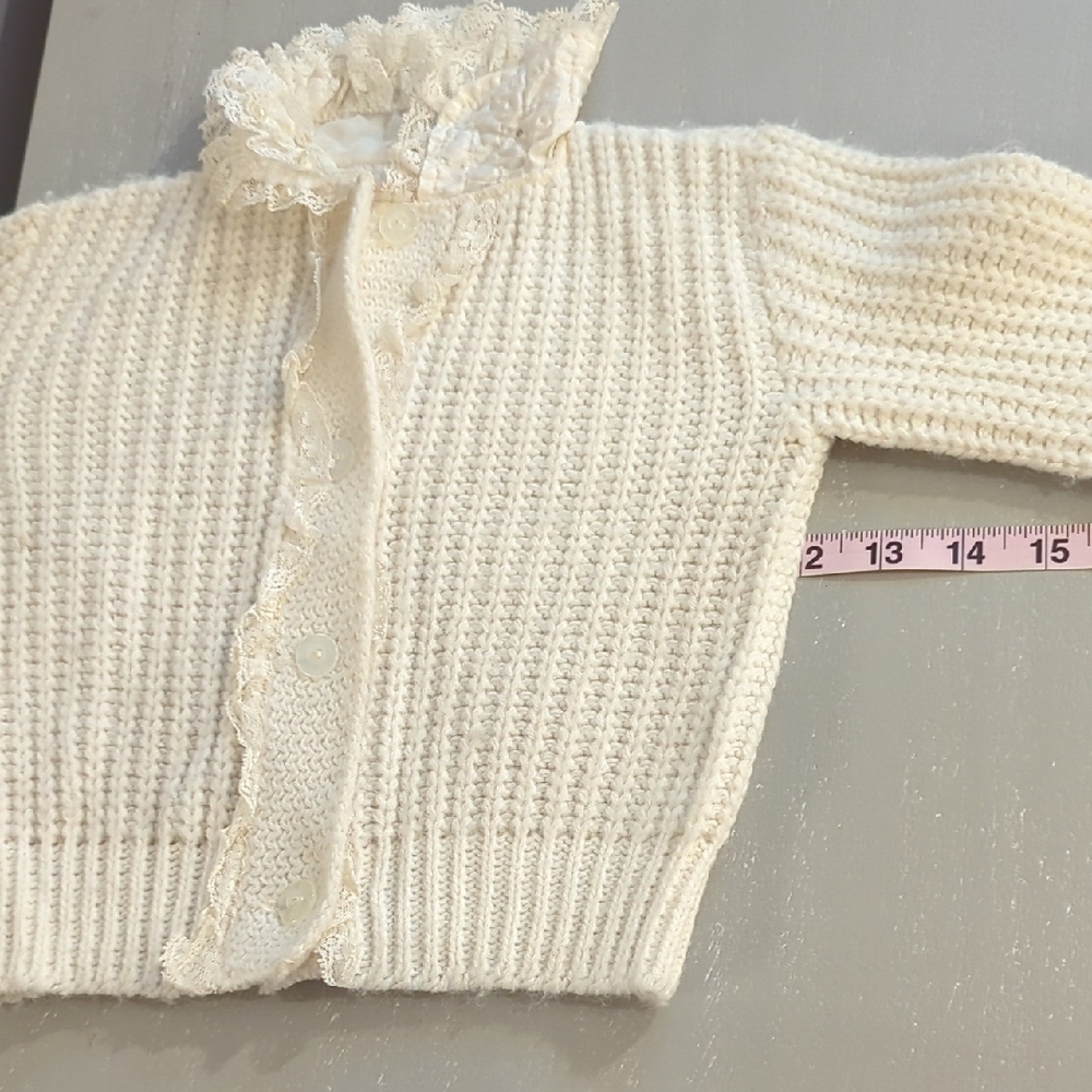 Vintage Cardigan Knit Lace‎ Button Up Cream size Medium image 6